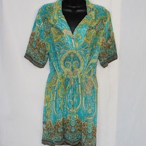 Skye's the Limit Women Turquoise Green sheer Tunic Top Blouse Shirt boho beach